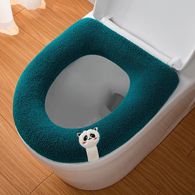 Premium Thickened Toilet Seat Cover with Handle | Soft-Touch Polyester Bathroom Comfort