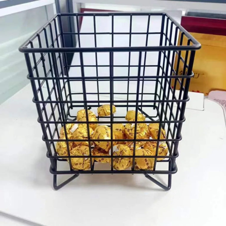 Metal Square Desktop Basket | Creative Iron Stationery & Makeup Organiser