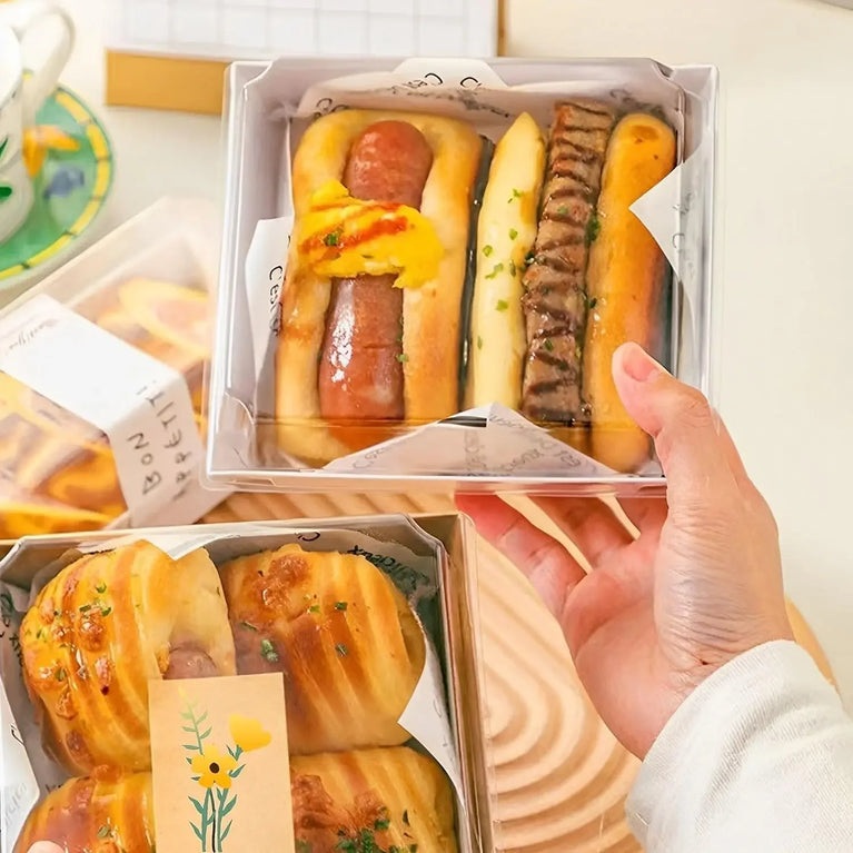 50PCS Paper Charcuterie Boxes with Clear Lids Square White Disposable Donut Dessert To Go Containers