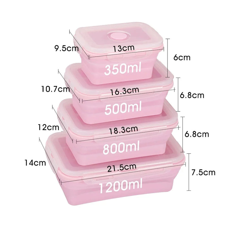 4PS Collapsible Silicone Food Storage Containers with Lids Vent Kitchen Meal Prep Set