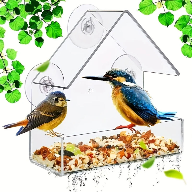 Clear Acrylic Window Bird Feeder | Transparent Wall-Mounted Wildlife Station