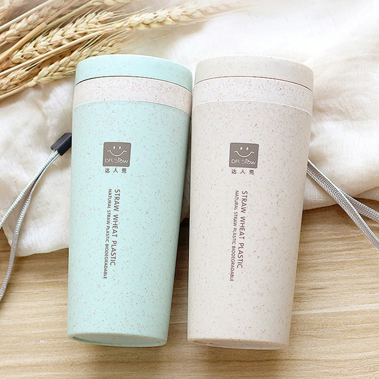 Portable 300ml Wheat Fiber Double Layer Thermal Travel Mug Eco Friendly Water Cup