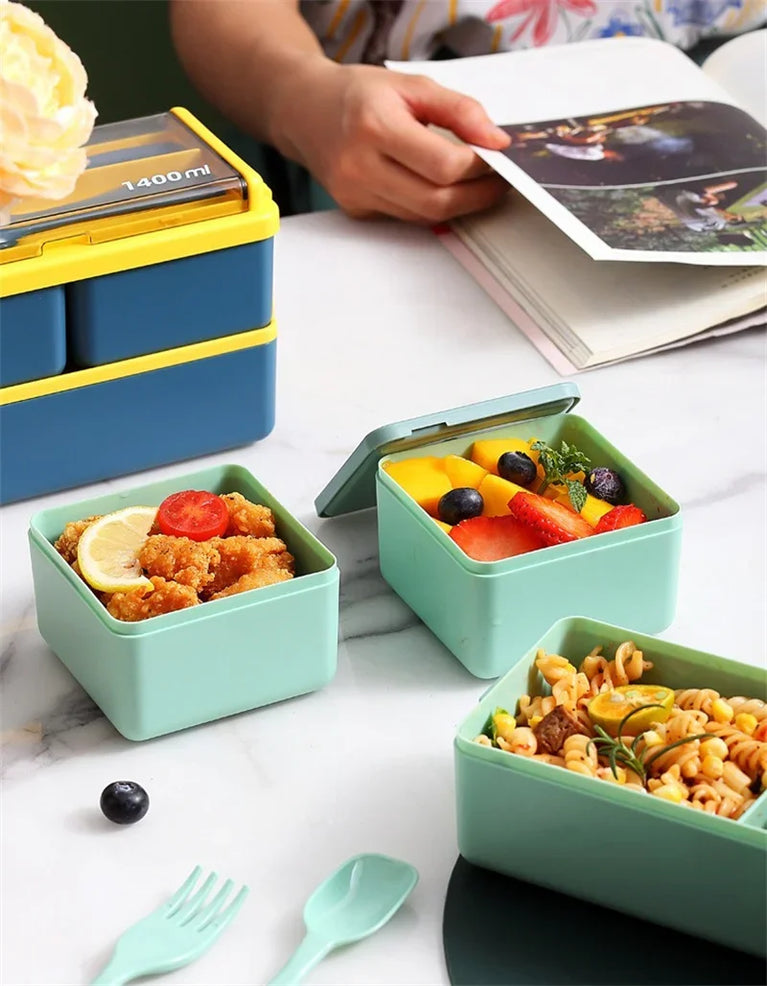 Portable Leakproof Microwave Lunch Box 700/1400ML with Spoon Bento Container