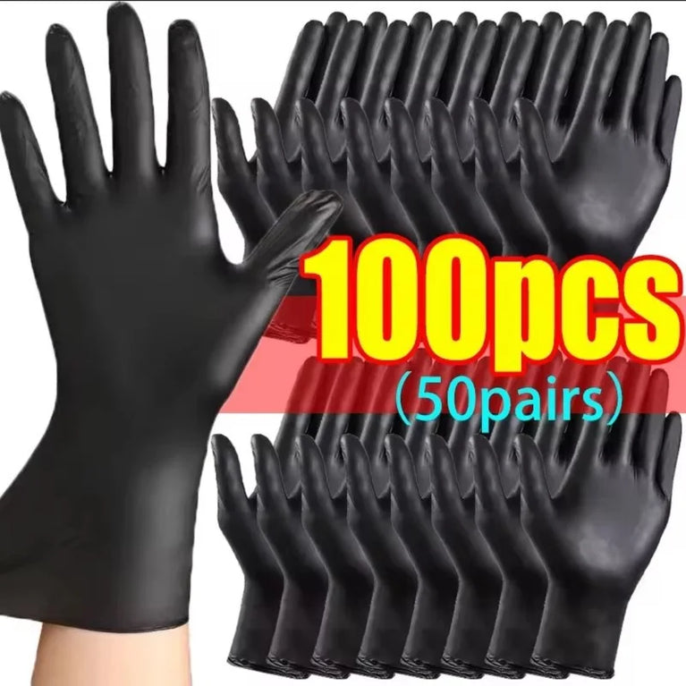 Disposable Black Nitrile Gloves PVC Latex Free Waterproof Work Gloves 100PCS