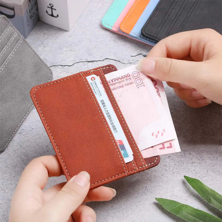 Fashion PU Leather Card Holder | Compact Coin Purse & ID Wallet with Keychain