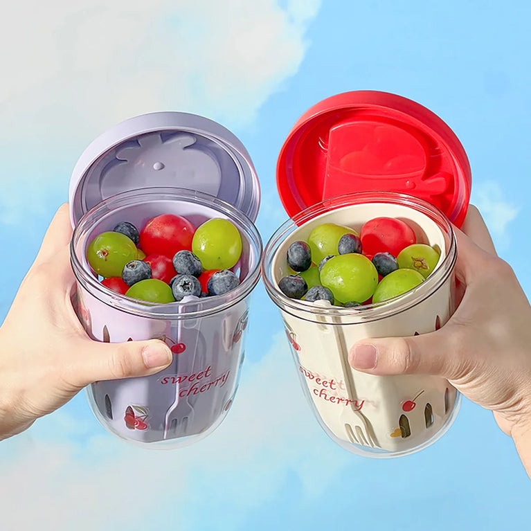 Double Wall Salad Cup Portable Leakproof Oat Breakfast Container Fork Handle