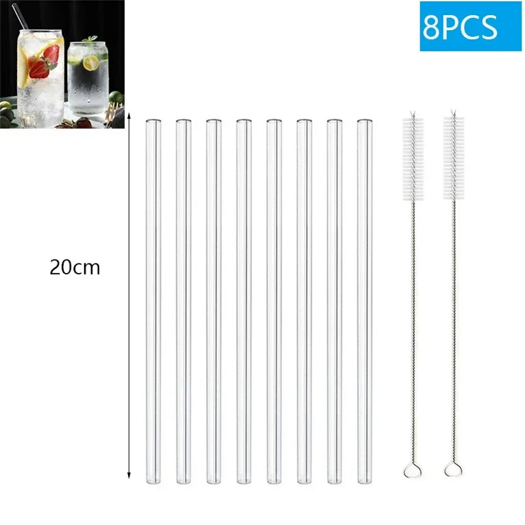 Reusable Glass Drinking Straw Smoothie Milkshake Cocktail Eco Friendly Straws Set