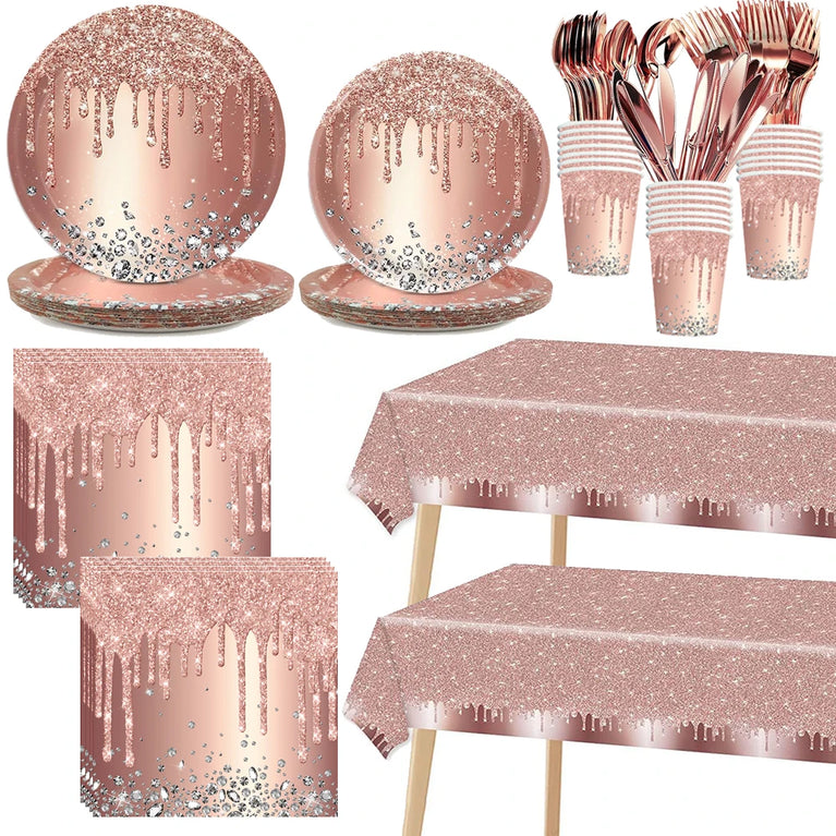 Rose Gold Theme Party Disposable Tableware Set Wedding Birthday Decor