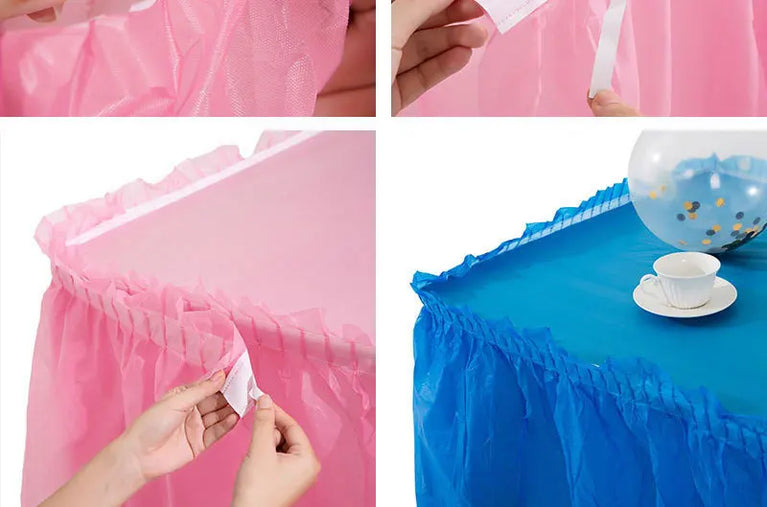 Disposable Waterproof Table Skirt Plastic Tablecloth Set Wedding Party Festival Decor