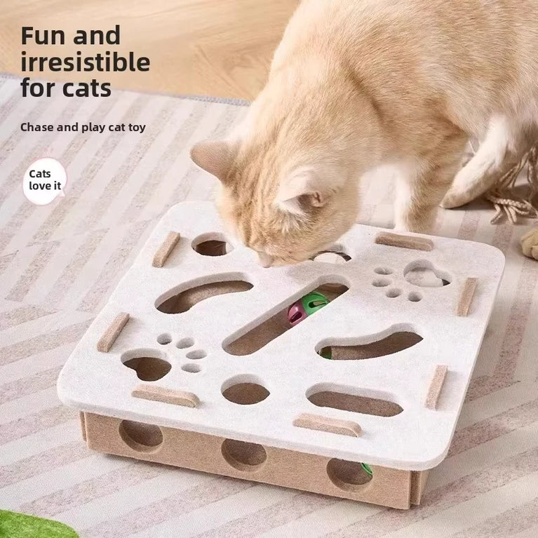 Cat Puzzle Toy Felt Box with Ball Indoor Interactive Cat Toy Fun