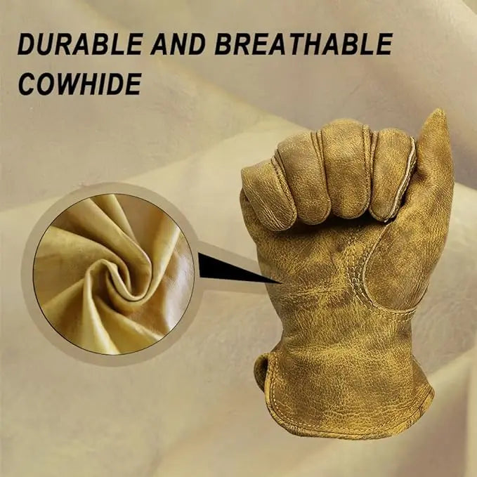 Heavy Duty Cowhide Leather Gardening Gloves Thorn Resistant Work