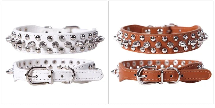 Adjustable Leather Dog Collar Punk Rivet Spiked Neck Strap