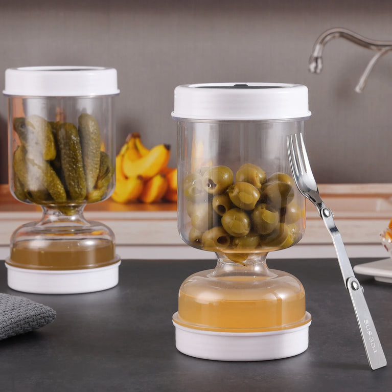 Pickles Jar With Forks Dry Wet Dispenser Olives Hourglass Cucumber Kitchen Container Separator Tool