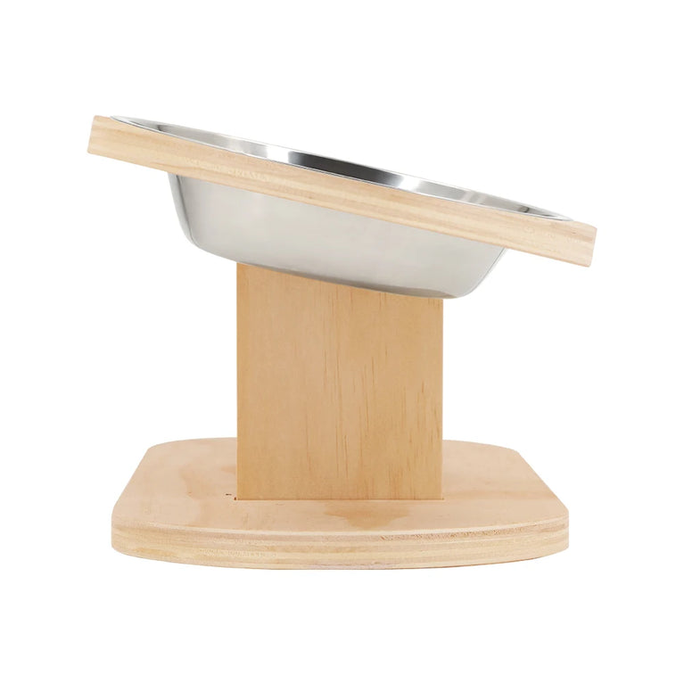 15° Tilted Raised Cat Bowls with Wooden Stand and 3 Steel Dishes
