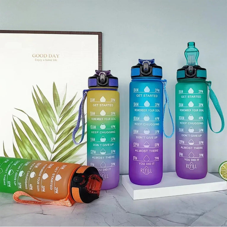 1000ML Motivational Time Marker Sports Waterbottle Leakproof Gym Bottle