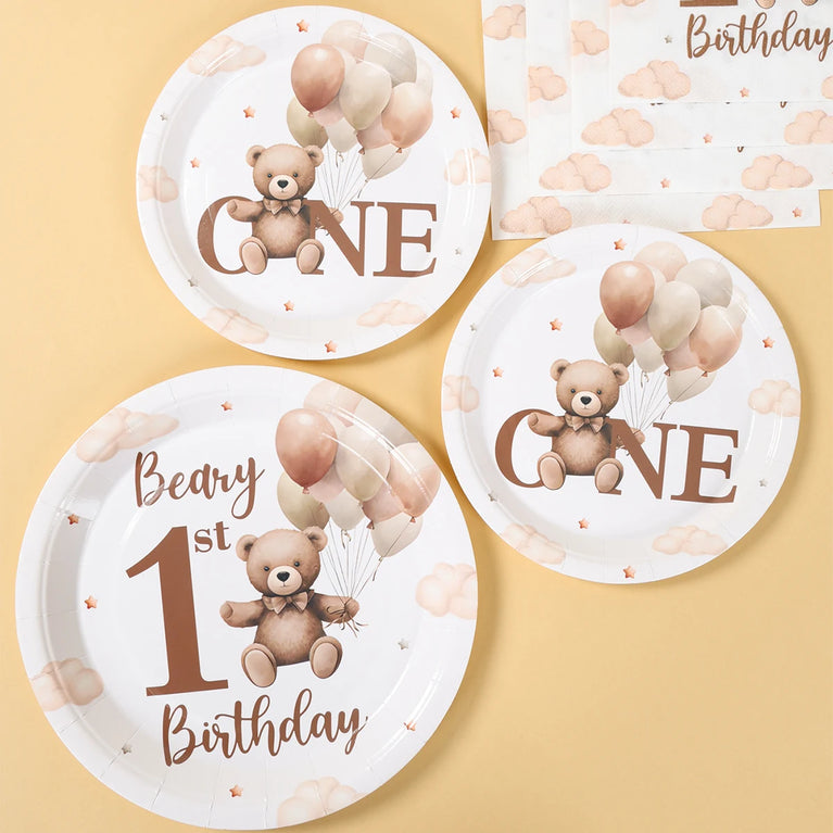 Little Bear Balloon Happy 1st Birthday Disposable Tableware Set Party Decorations