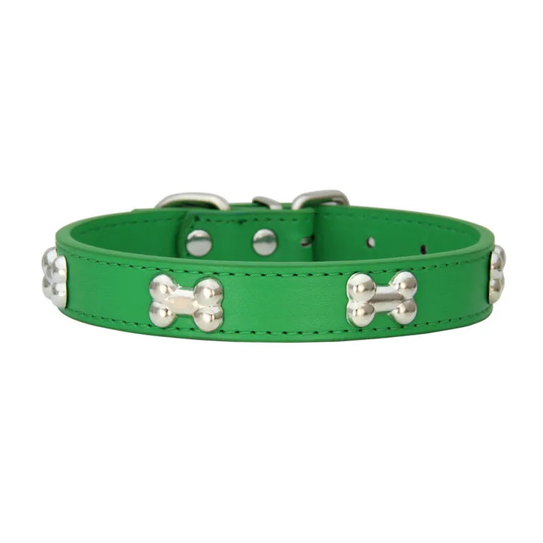 Bone Leather Dog Collars Puppy Pug Collars Small Large Cat Collar
