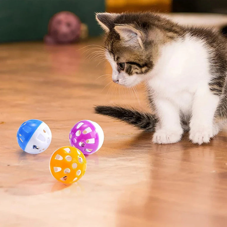 Cat Interactive Jingle Ball Plastic Cat Toys with Bell Chase Play Pet Toy Set
