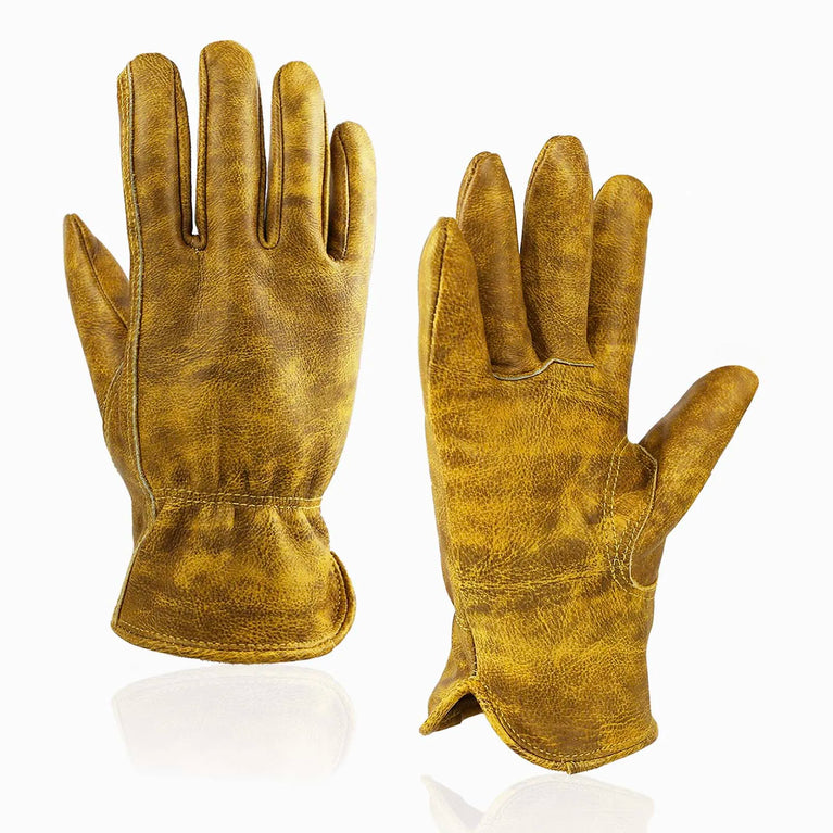 Heavy Duty Cowhide Leather Gardening Gloves Thorn Resistant Work