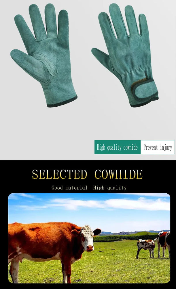 Heavy Duty Leather Gardening Gloves Thorn Proof Wear Resistant Work