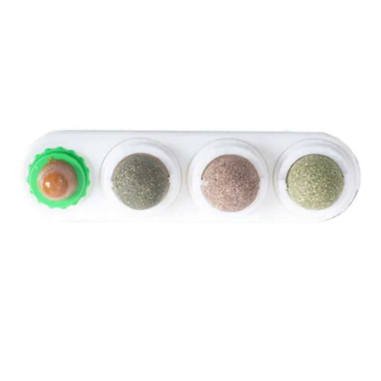 4 in 1 Rotating Catnip Silver Vine Ball Wall Stick Toy Kit