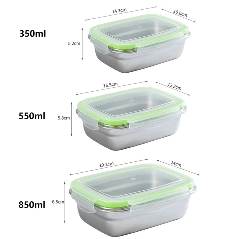 304 Stainless Steel Food Grade Leak Proof Silicone Lid Bento Lunch Box Set Storage Container