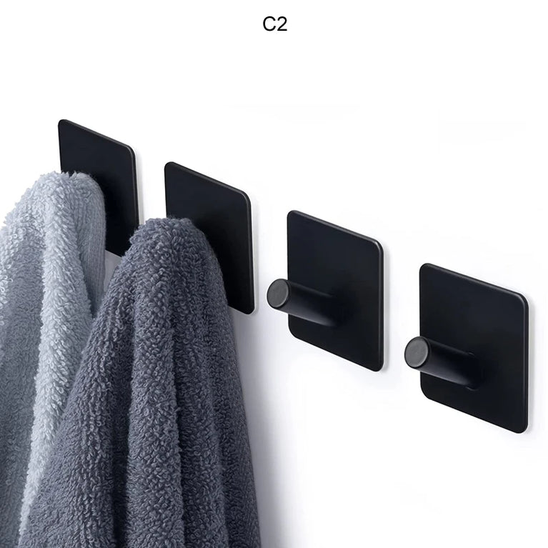 Self Adhesive Wall Hook Stainless Steel Towel Rack Bathroom Hardware Shelf Robe Hooks Hanger Shower Shelf Hanging Accessories