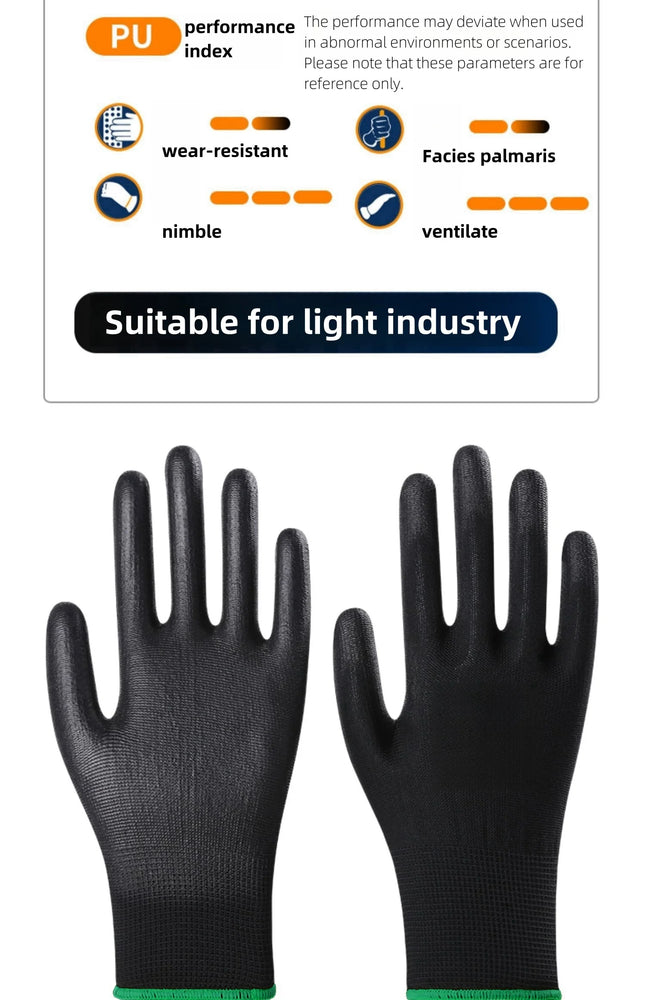 10 Pairs PU Safety Work Gloves Anti Slip Wear Resistant Gardening Woodworking Gloves PU200B