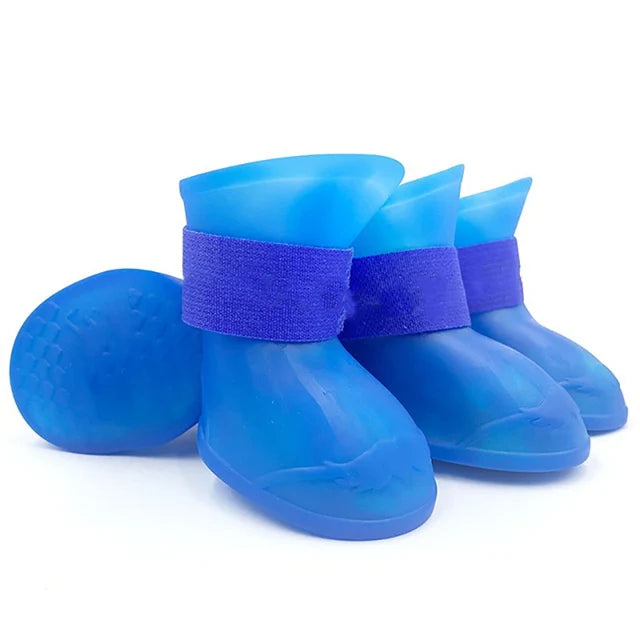 4-Piece Waterproof Pet Rain Boots | Anti-Slip Rubber Shoes