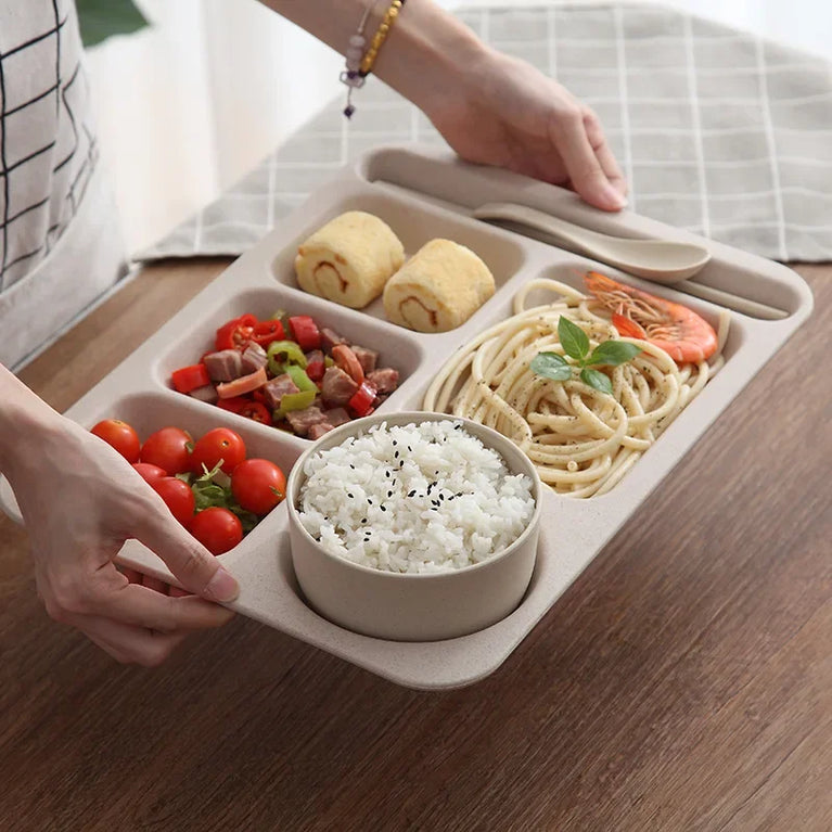 Eco-Friendly Wheat Fiber Meal Set | Anti-Fall Student & Toddler Dinnerware