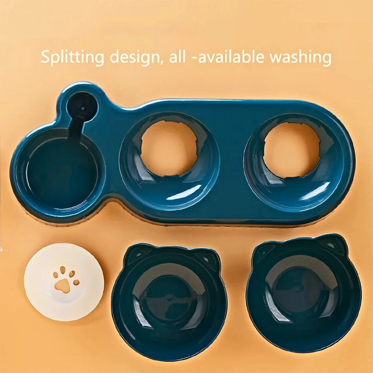 3 in 1 Tilted Cat Bowl Set with Water Feeder Raised Design