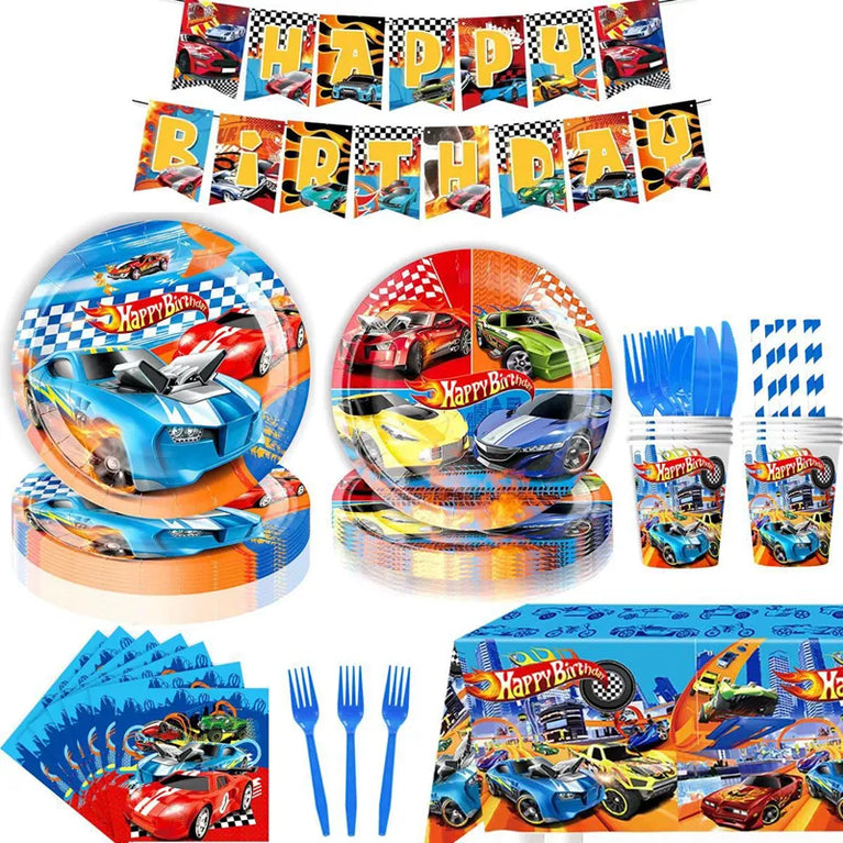 Happy Birthday Wheels Racing Car Party Disposable Tableware Set for Kids Celebration