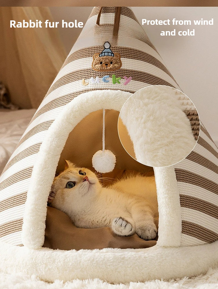 Winter Warm Knitted Cat Bed Cozy Tent Cat Heating Pad House