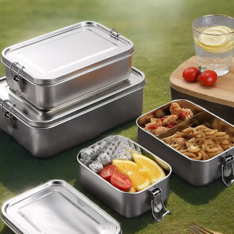 Stainless Steel Leakproof Bento Lunch Box Large Capacity Square Food Container with Lock Clips for Travel and Outdoor Use
