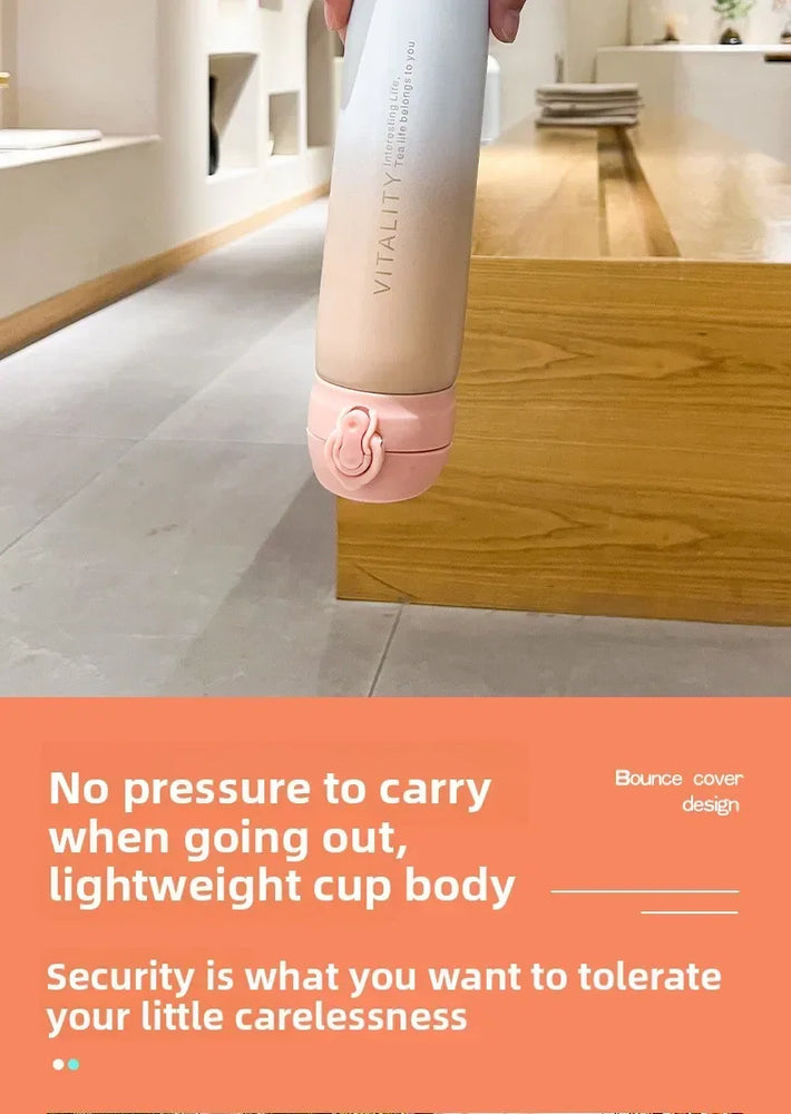 500ml Gradient Stainless Steel Insulated Water Bottle Flip Lid