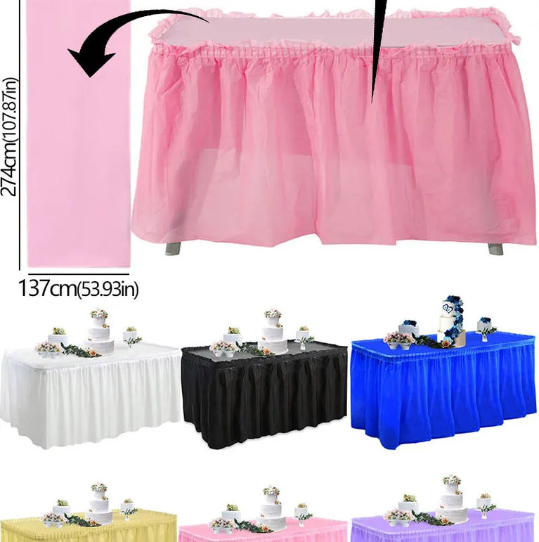 Disposable Waterproof Table Skirt Plastic Tablecloth Set Wedding Party Festival Decor