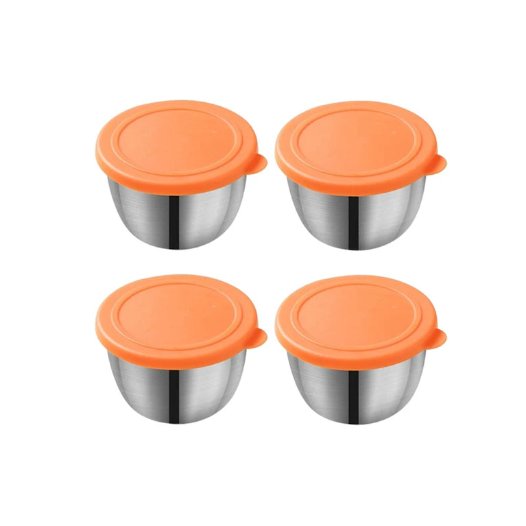 304 Stainless Steel Sauce Cup with Lid Reusable Dipping Container 75ML Portable Salad Dressing Jar Kitchen Tool