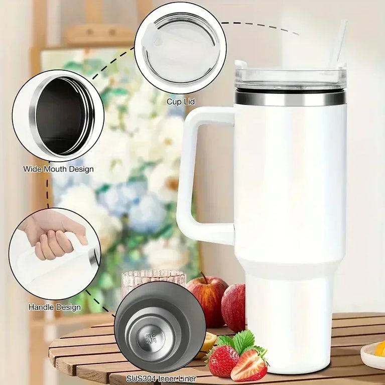 40OZ Stainless Steel Insulated Vacuum Waterbottle With Handle Straw Cup