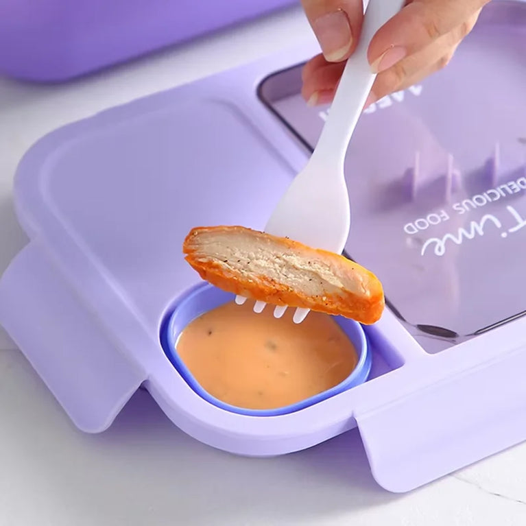 Oval Silicone Bento Lunch Box Microwaveable Leakproof 3 Grid Snack Food Storage Container