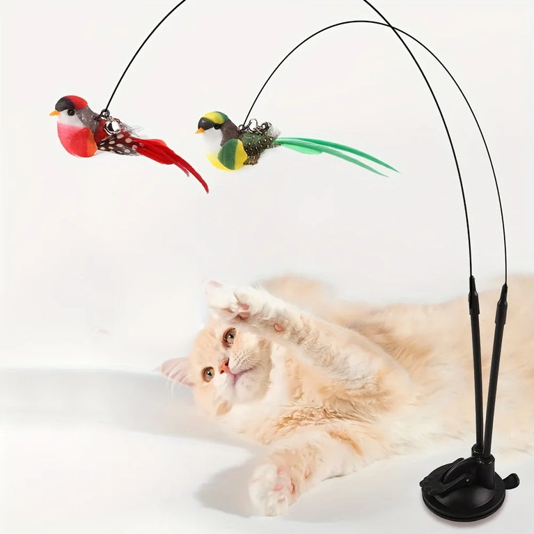 Two Birds Cat Teasing Stick Set Simulation Bird Hands Free Toy