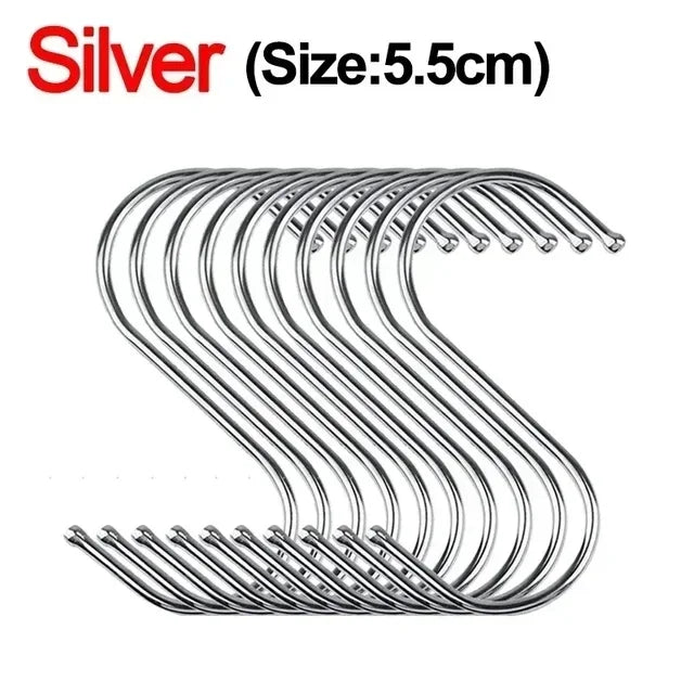 Stainless Steel S Hooks with Sharp Tip Utensil Meat Clothes Hanger Hanging Hooks for Butcher Shop Kitchen Baking Tools
