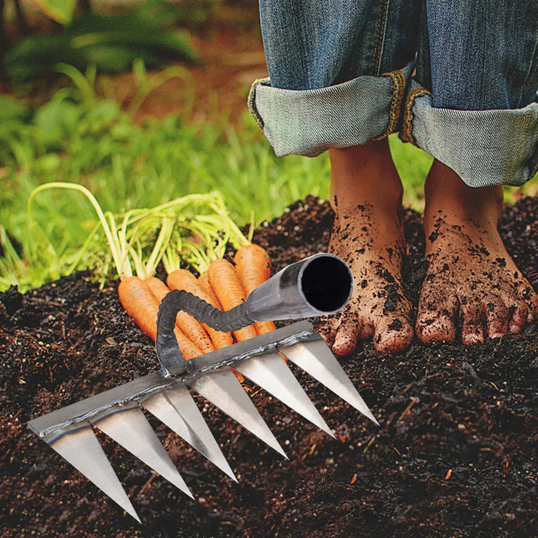 5-8 Teeth Iron Garden Weeding Hoe Rake Soil Loosening Farm Tool
