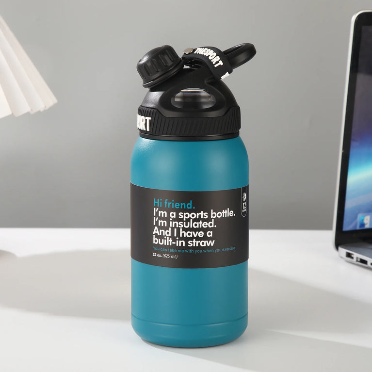 600ml Stainless Steel Vacuum Insulated Sports Water Bottle Straw Travel Thermos Flask