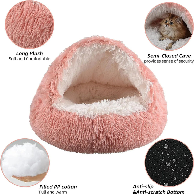 2 in 1 Soft Plush Pet Bed 50CM Round Cat Sleeping Nest Cave BedPs