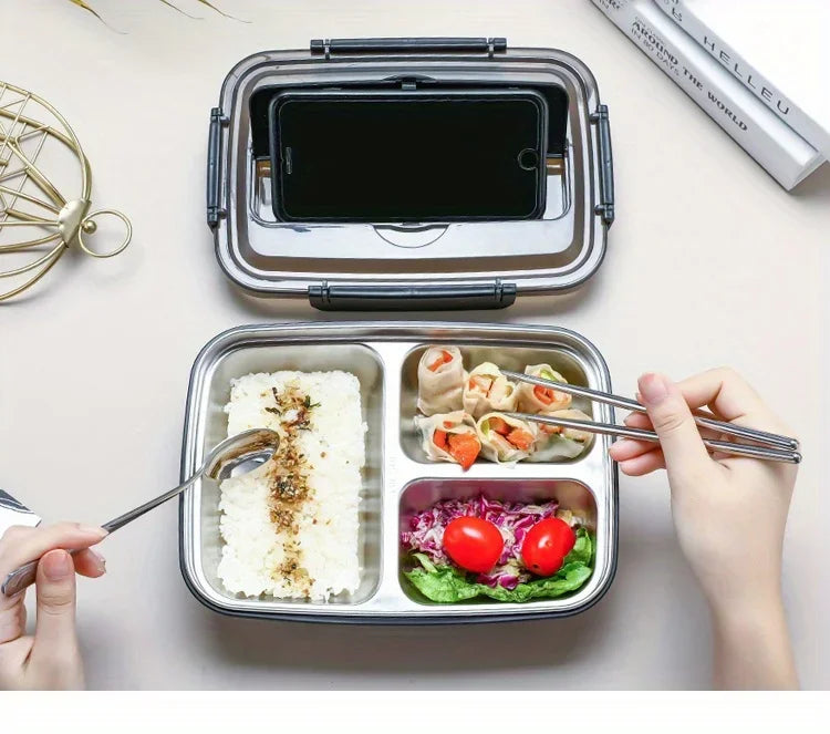 Leak Proof Stainless Steel Lunch Box 3/4 Compartment Bento Container
