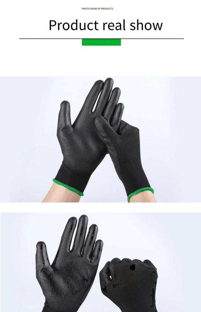 10 Pairs PU Safety Work Gloves Anti Slip Wear Resistant Gardening Woodworking Gloves PU200B