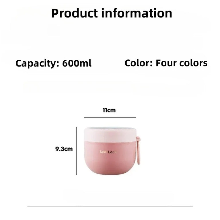 600ML 304 Stainless Steel Soup Noodle Bowl with Lid Leakproof Lunch Box Container