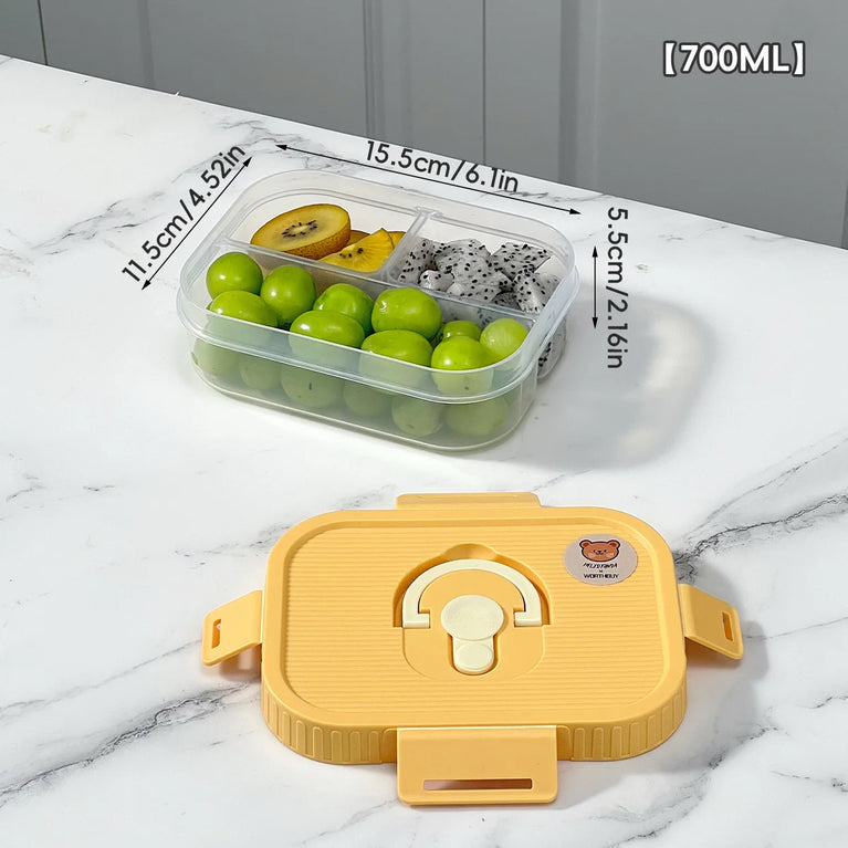 Portable Plastic Divided Lunch Box Kids Student School Picnic Sealed Microwave Bento Container