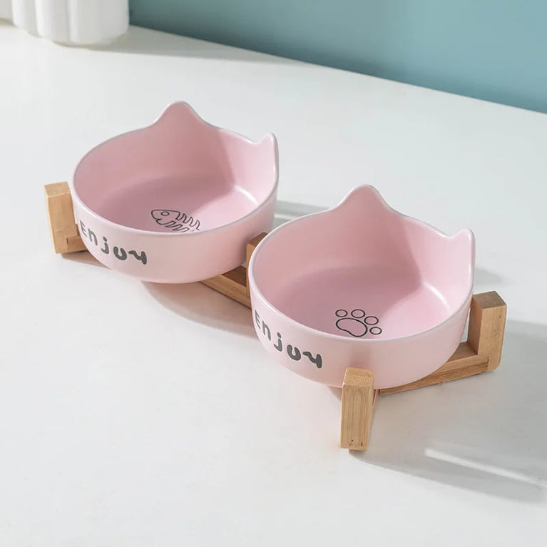 Non Slip Ceramic Double Pet Food Bowl Set 3pcs Rack With Dual Feeding System For Cats And Dogs