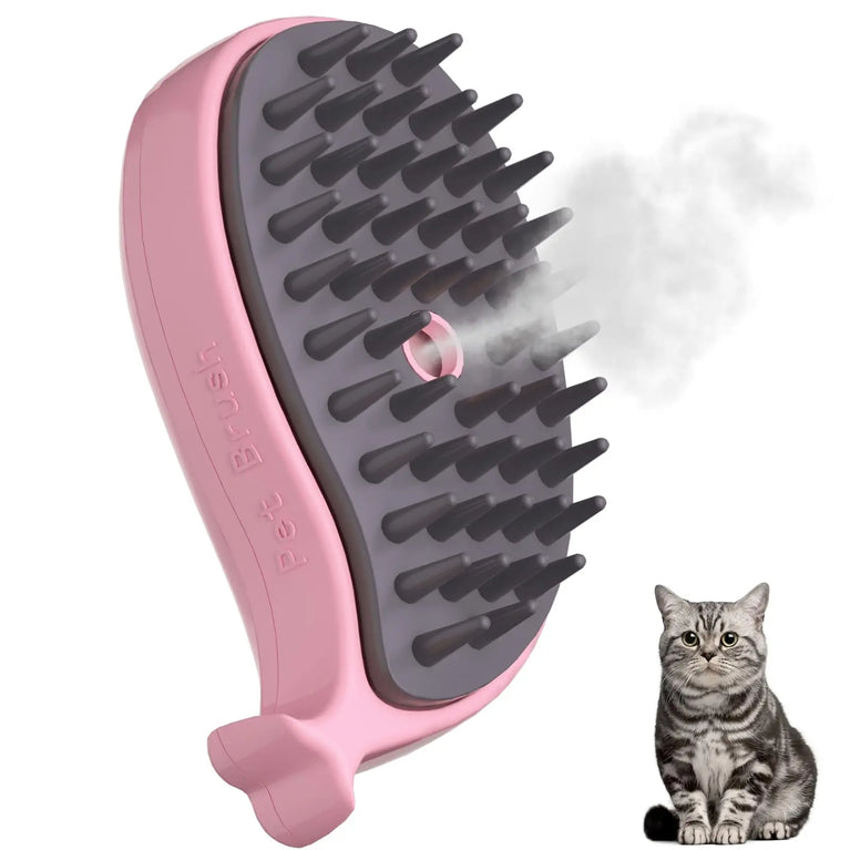 3-in-1 Cat Steam Brush Silicone Grooming Shedding Tool with Spray Function